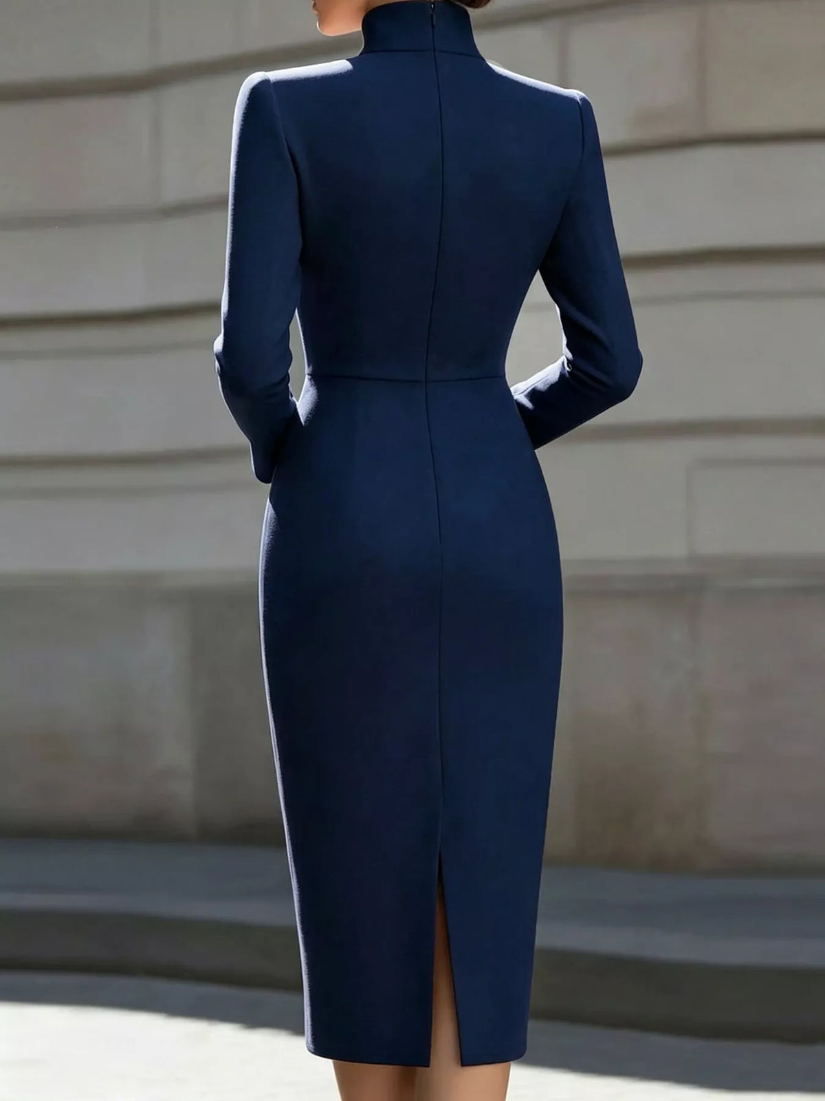 Stand-Collar Long-Sleeve Midi Dress | S–3XL
