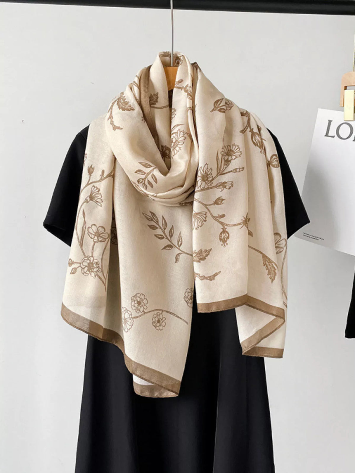 Floral-Border Lightweight Polyester Scarf