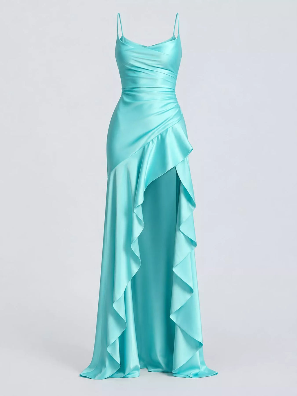 High-Low Ruffle-Hem Evening Dress