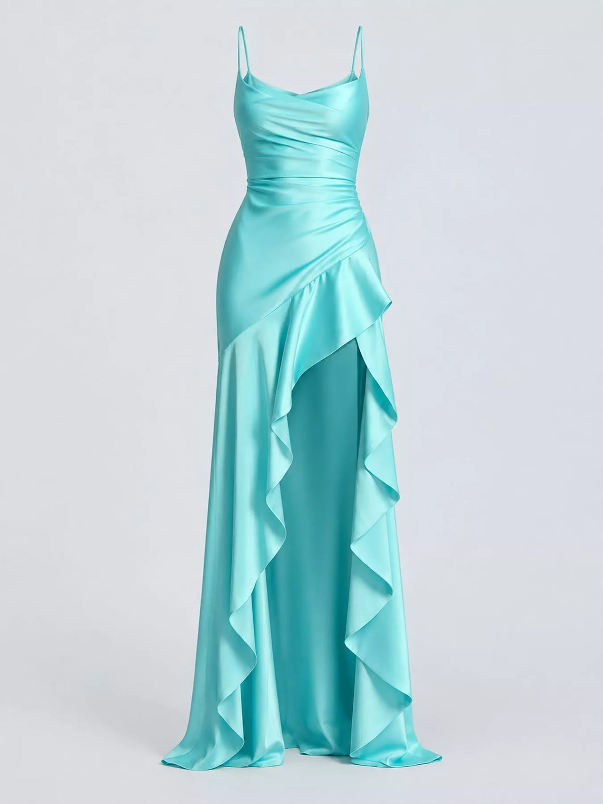 High-Low Ruffle-Hem Evening Dress
