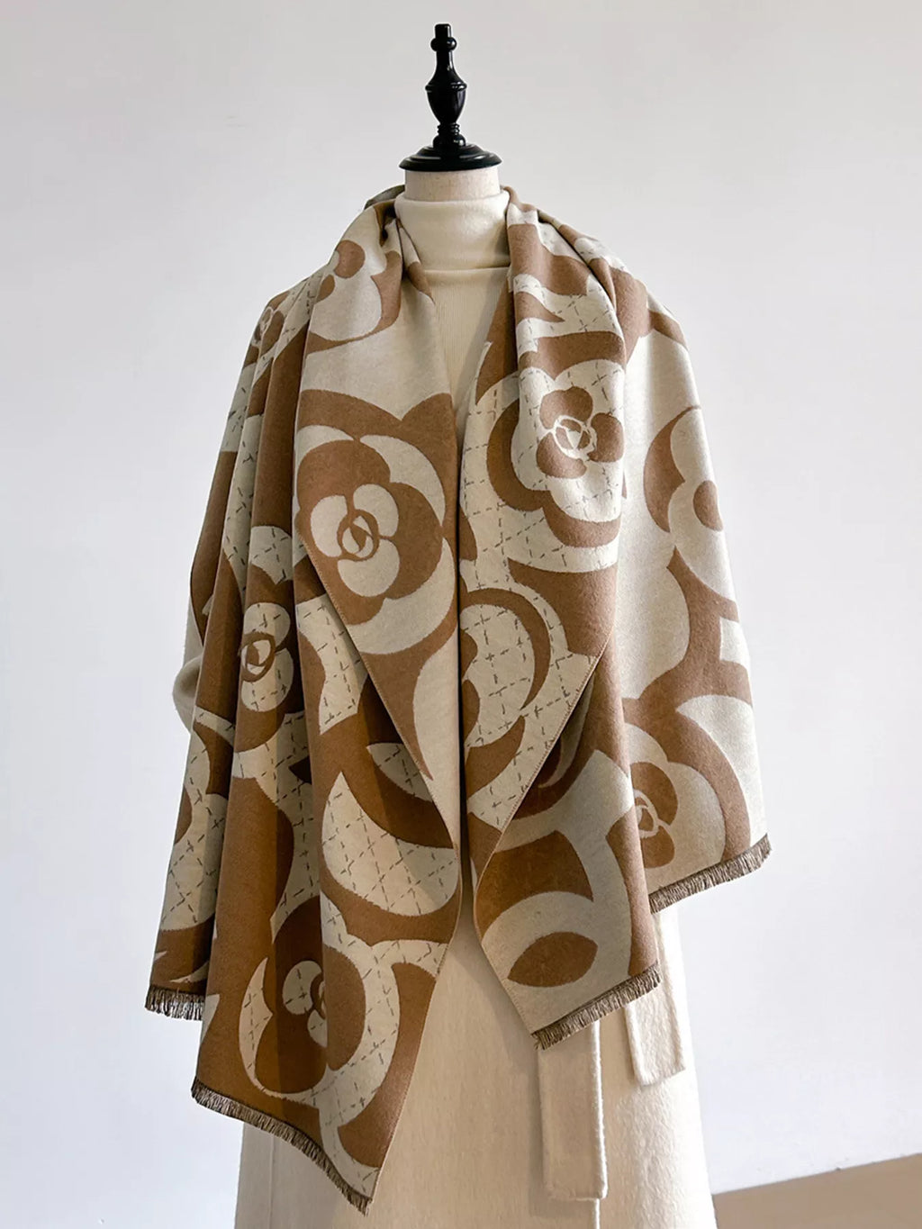 Floral-Pattern Polyester Scarf