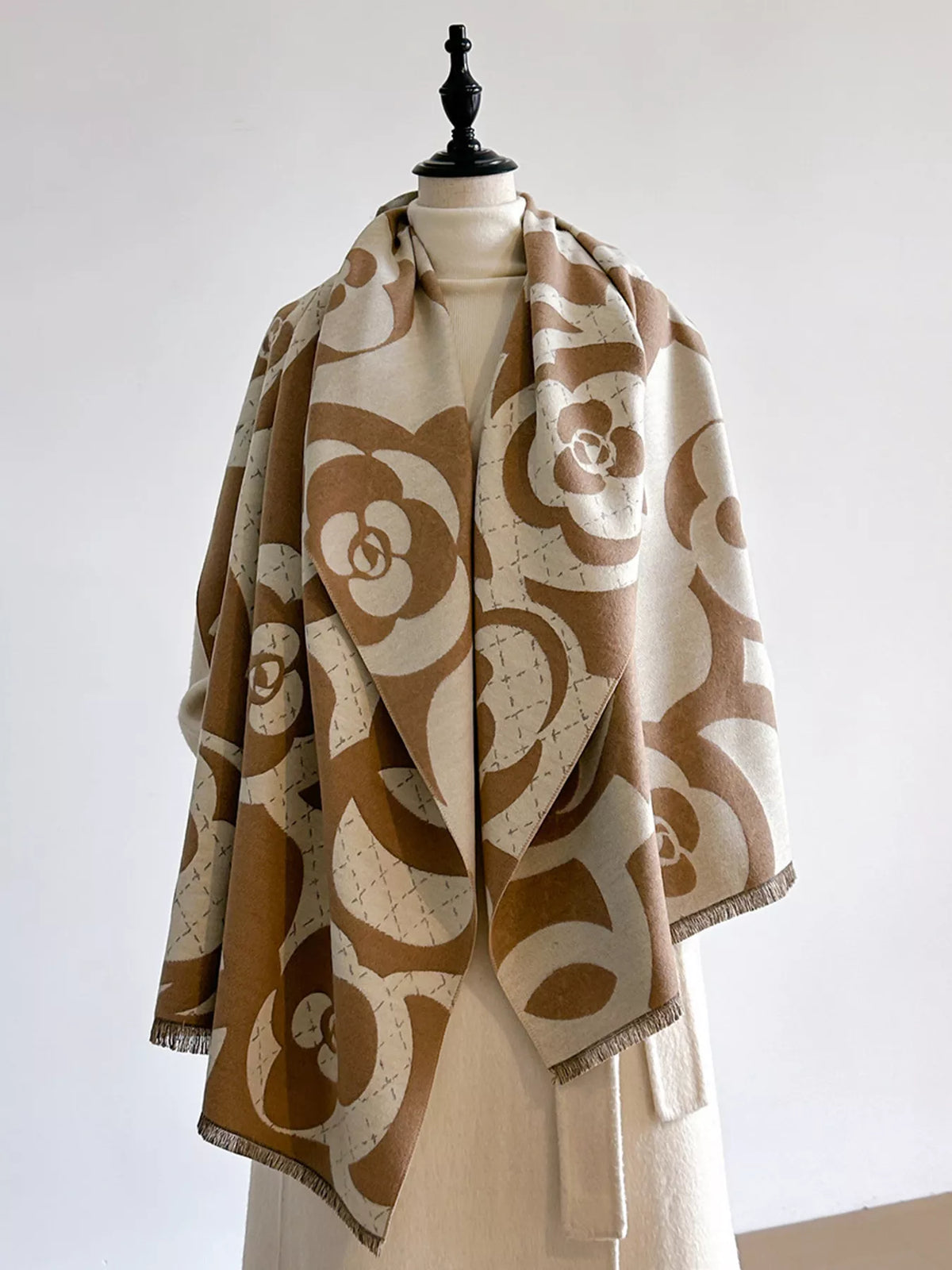Floral-Pattern Polyester Scarf