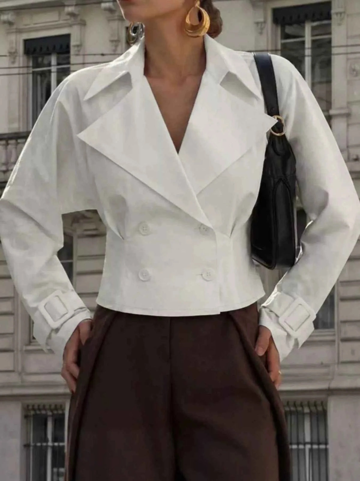 White Cropped Double-Breasted Blazer