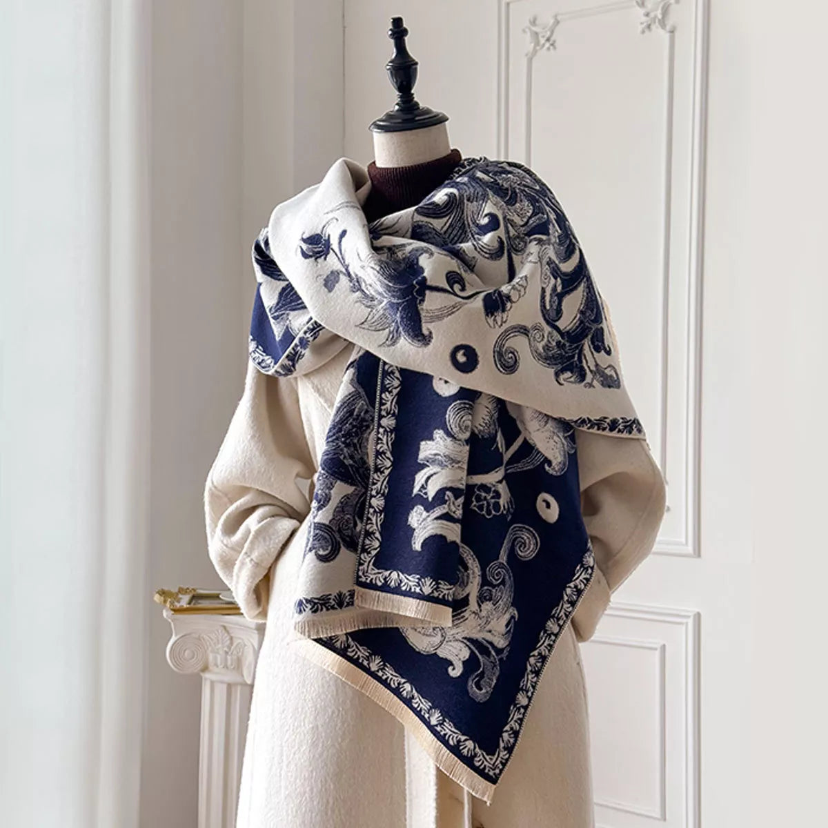 Floral-Print Polyester Raw-Hem Scarf