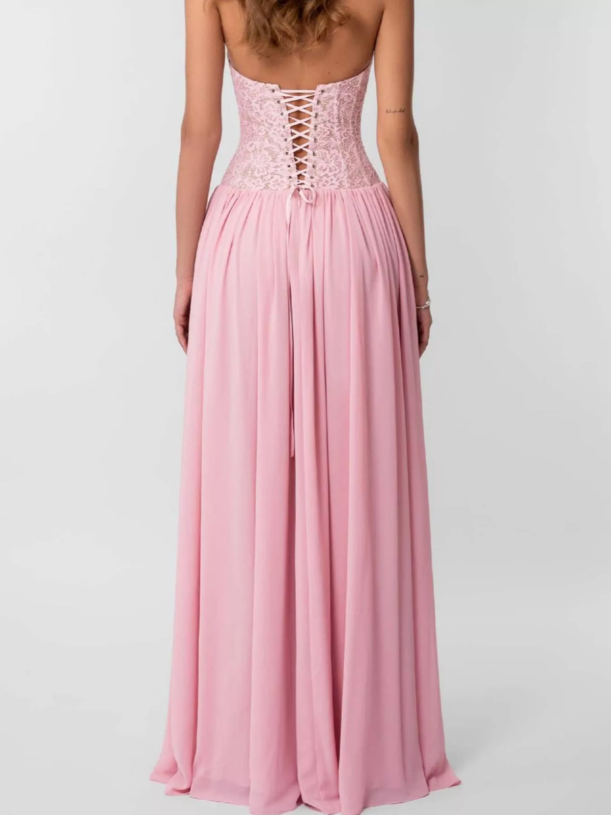 Lace Corset-Style Halter Maxi Dress