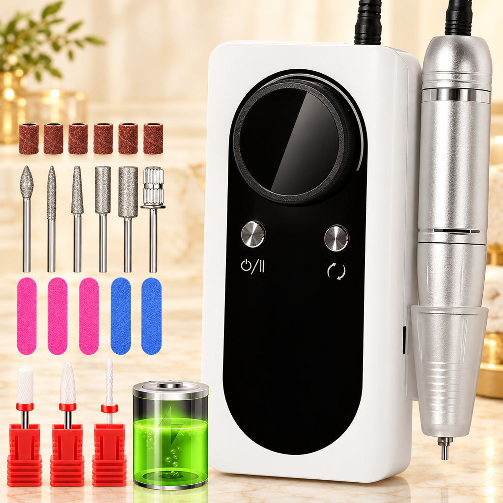 Professional Electric Nail Drill Machine | 45,000 RPM | Cordless Rechargeable | LCD Display | E-File Kit