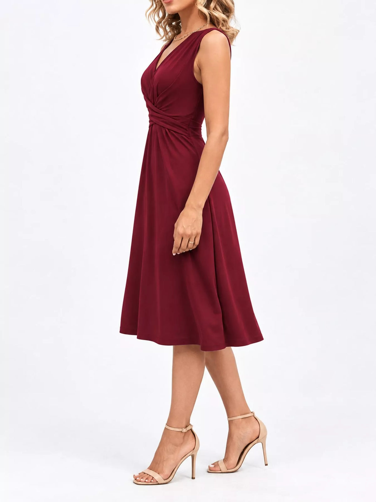 V-Neck Crisscross Ruched Dress, Long-Sleeve & Sleeveless, S–3XL