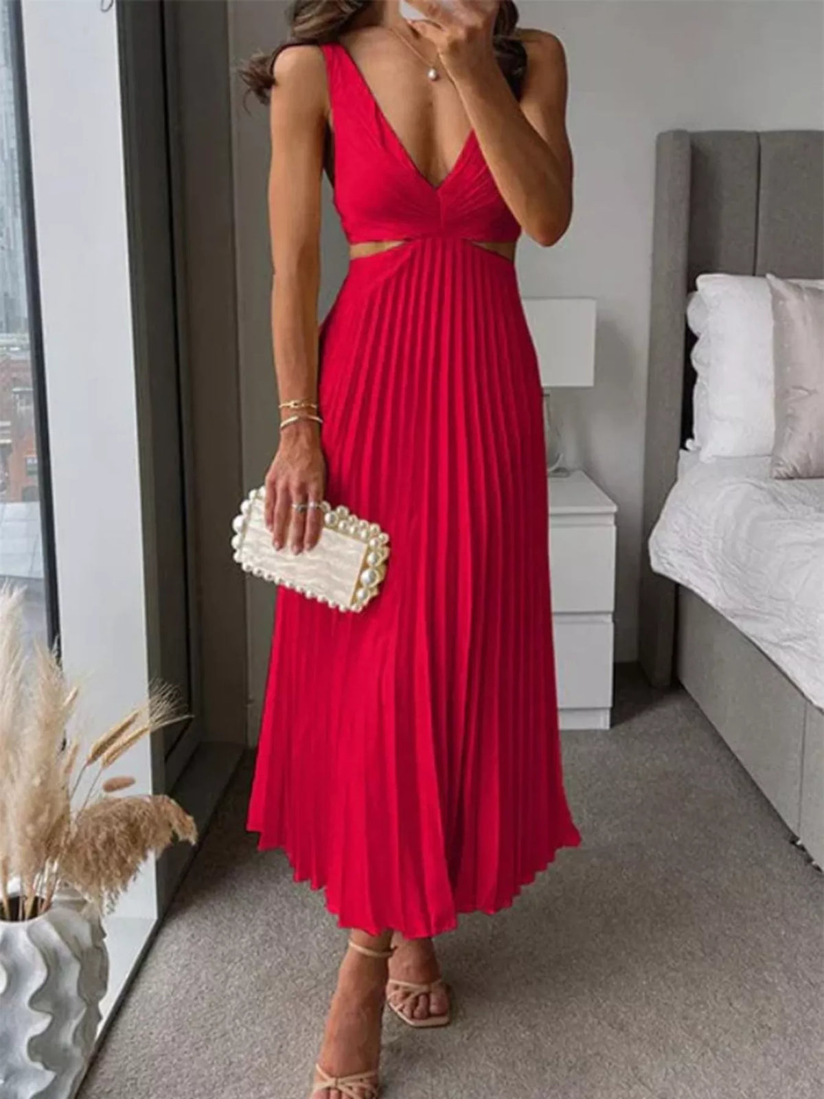 Pleated Cut-Out Midi Dress | S–2XL