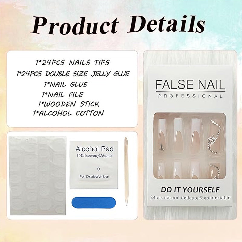 White Flower Diamond Butterfly Press-On Nails — 24 PCS Long Square, Bridal & Everyday Glam — Prime Trend Market
