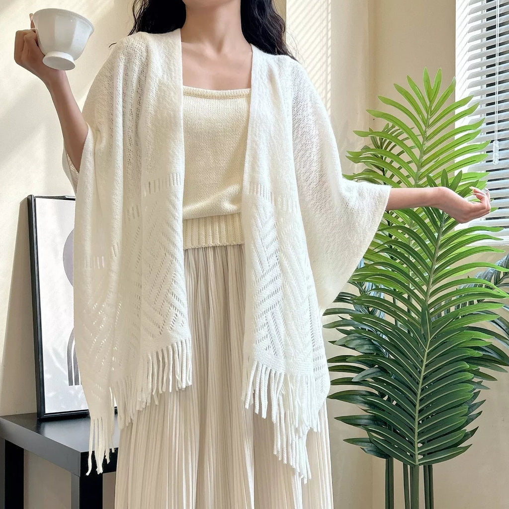 Cotton Openwork Fringe Scarf Shawl