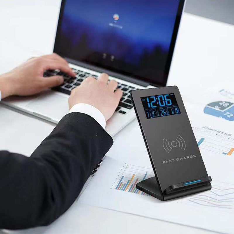 5-in-1 Bedside Alarm Clock — Wireless Charger, Phone Holder, Temp & Calendar — Prime Trend Market