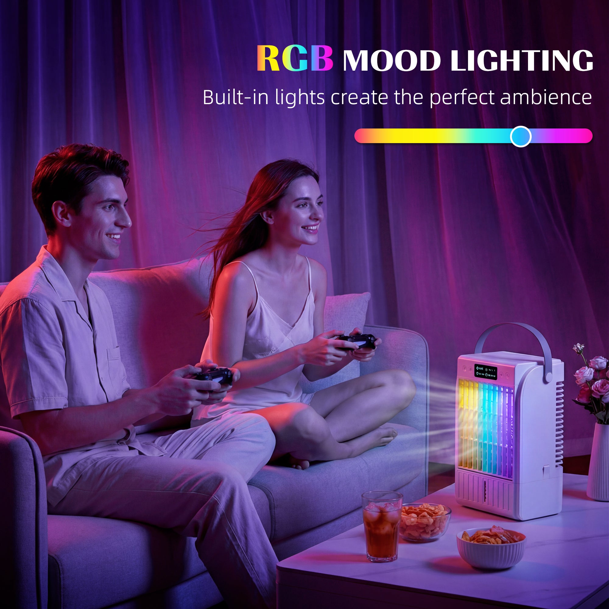 4-in-1 Portable Mini Air Conditioner — 1500ml Tank, 4 Wind Speeds, 6H Timer & RGB 7-Color LED — Prime Trend Market