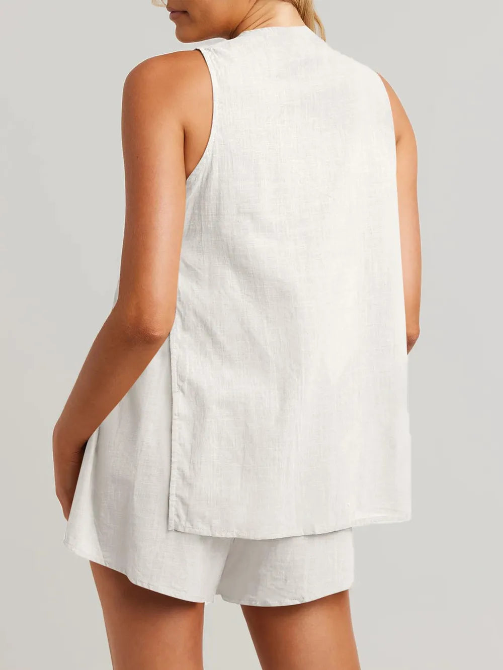 Cotton Button-Front Sleeveless Top & Shorts Set
