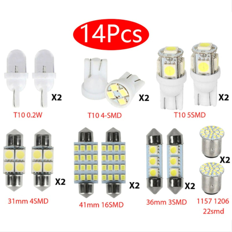 14Pcs T10 LED Interior Car Lighting Kit — Map, Dome, License Plate & Festoon Bulbs — Prime Trend Market