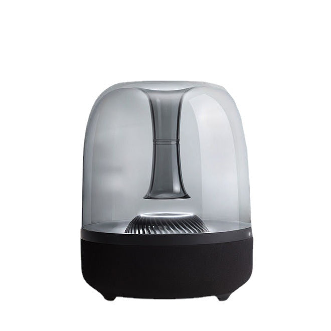 Blue Glass Mini Desktop Speaker — Bluetooth, FM Radio, TF Card, 6H Battery, Black & White — Prime Trend Market