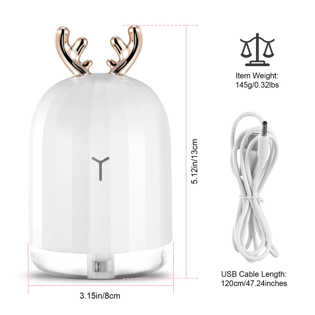 220ml Cool Mist Humidifier with 7-Color Breathing Lights — Ultrasonic Air Diffuser | Auto Shut-Off | Pink Rabbit & White Deer — Prime Trend Market