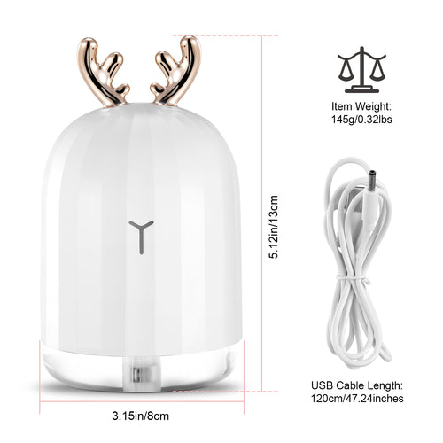 220ml Cool Mist Humidifier with 7-Color Breathing Lights — Ultrasonic Air Diffuser | Auto Shut-Off | Pink Rabbit & White Deer — Prime Trend Market