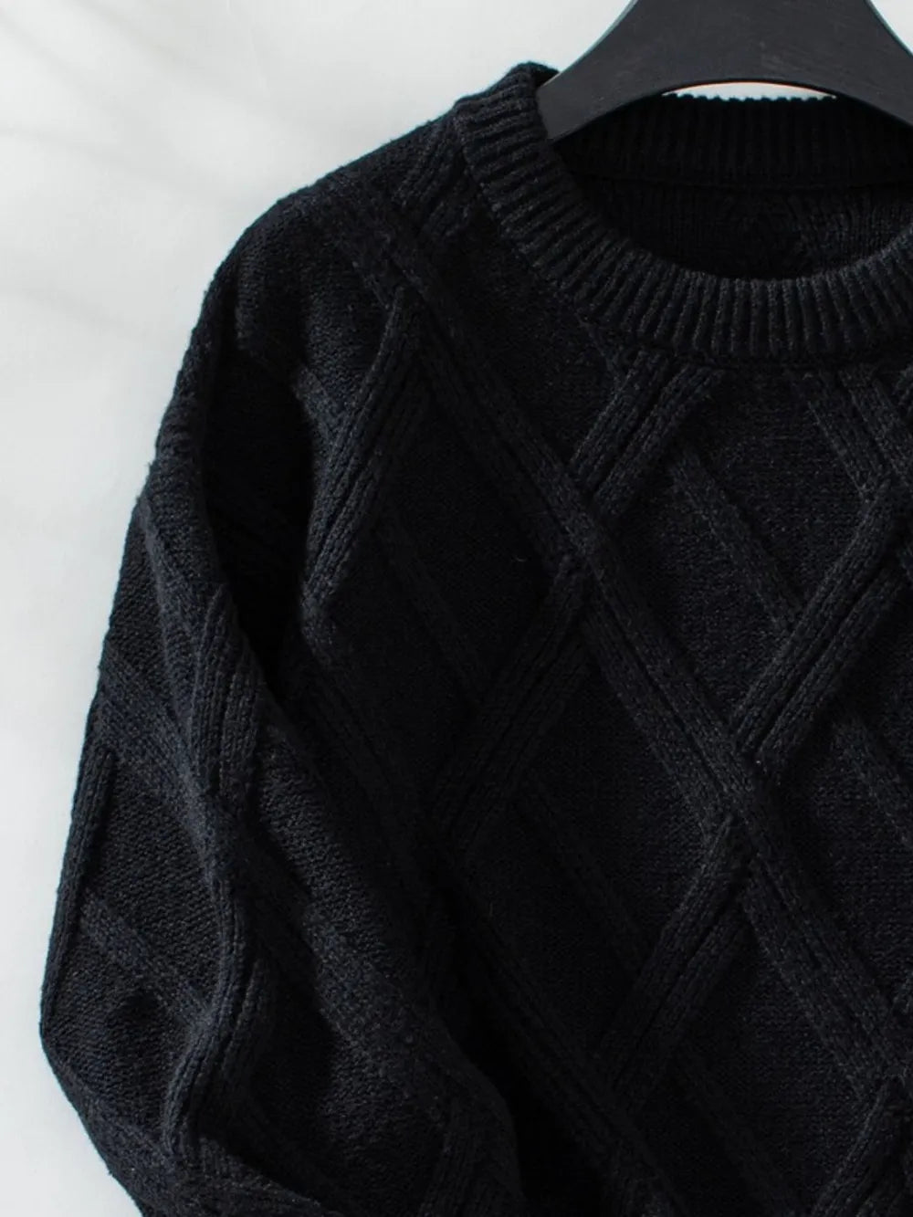 Geometric-Texture Round-Neck Long-Sleeve Sweater