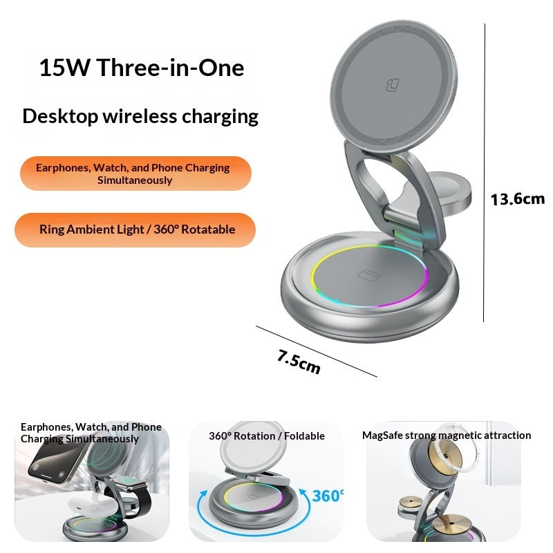 3-in-1 15W Magnetic Wireless Charger with Retractable Cord — iPhone, Apple Watch & AirPods — Prime Trend Market