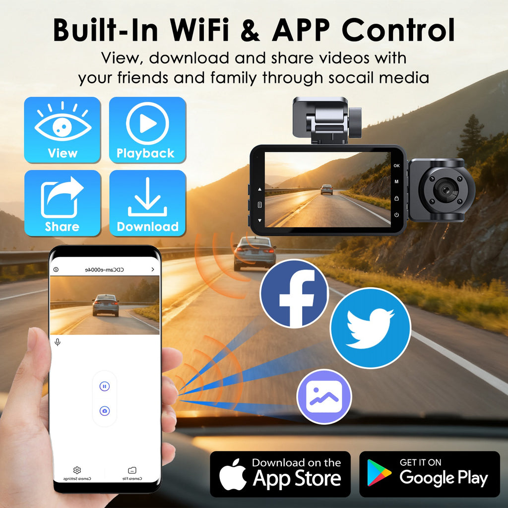 WiFi 3-Channel Dash Cam 1080P | Night Vision | App Control | 32G MMC | Parking Monitor — Prime Trend Market