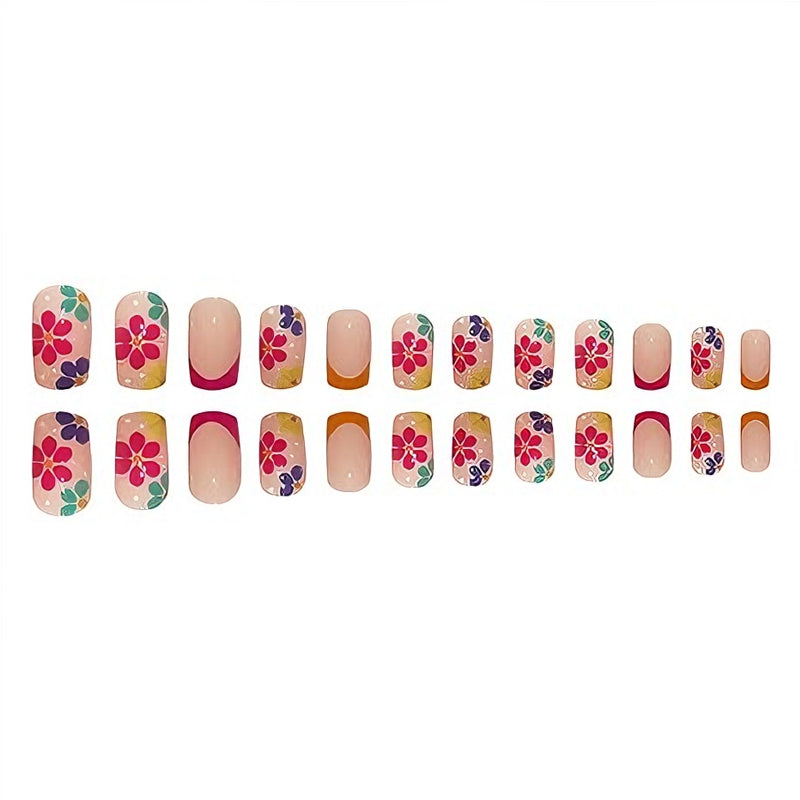 French Flower Press-On Nails – 24 PCS Short Square | Acrylic Full Cover, Reusable — Prime Trend Market
