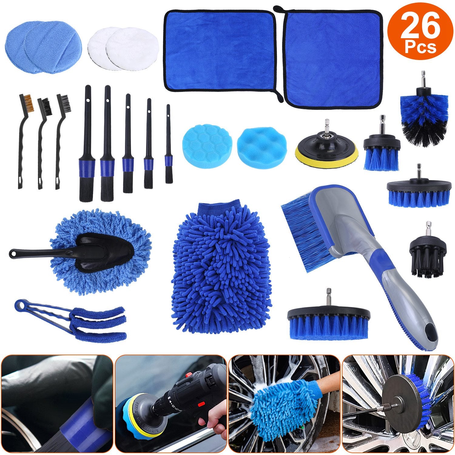 26-Piece Professional Car Detailing Kit – Drill Brushes, Buffing Pads & Interior/Exterior Brushes — Prime Trend Market