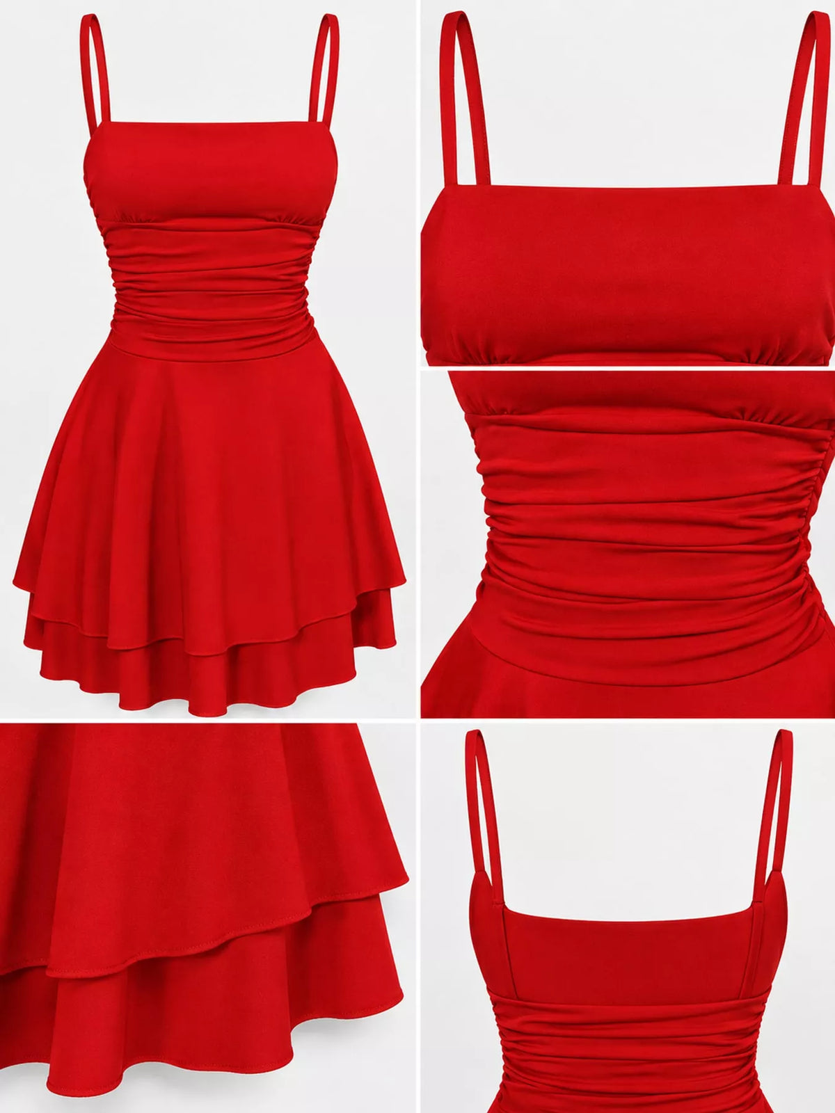 Ruched Spaghetti-Strap Layered Mini Dress