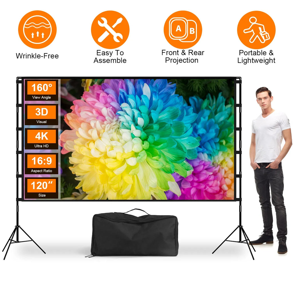 Portable Projector Screen with Stand | 100" & 120" | 4K HD Wrinkle-Free | Backyard Cinema | Indoor Outdoor — Prime Trend Market