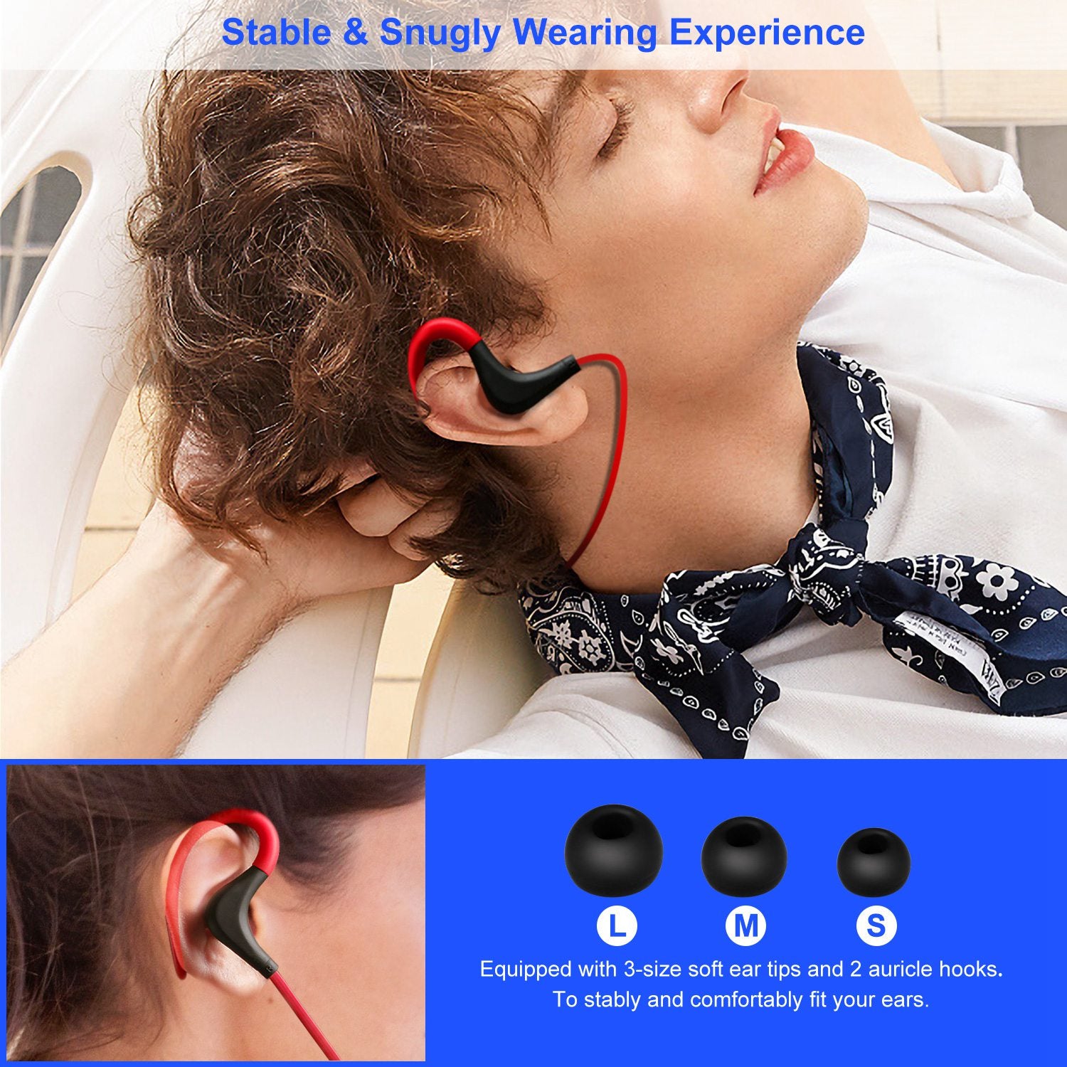 Wireless Sport In-Ear Earphones — Bluetooth V4.1, CVC6.0 Noise Cancellation, 4.5Hr Battery — Eliza & Tuan