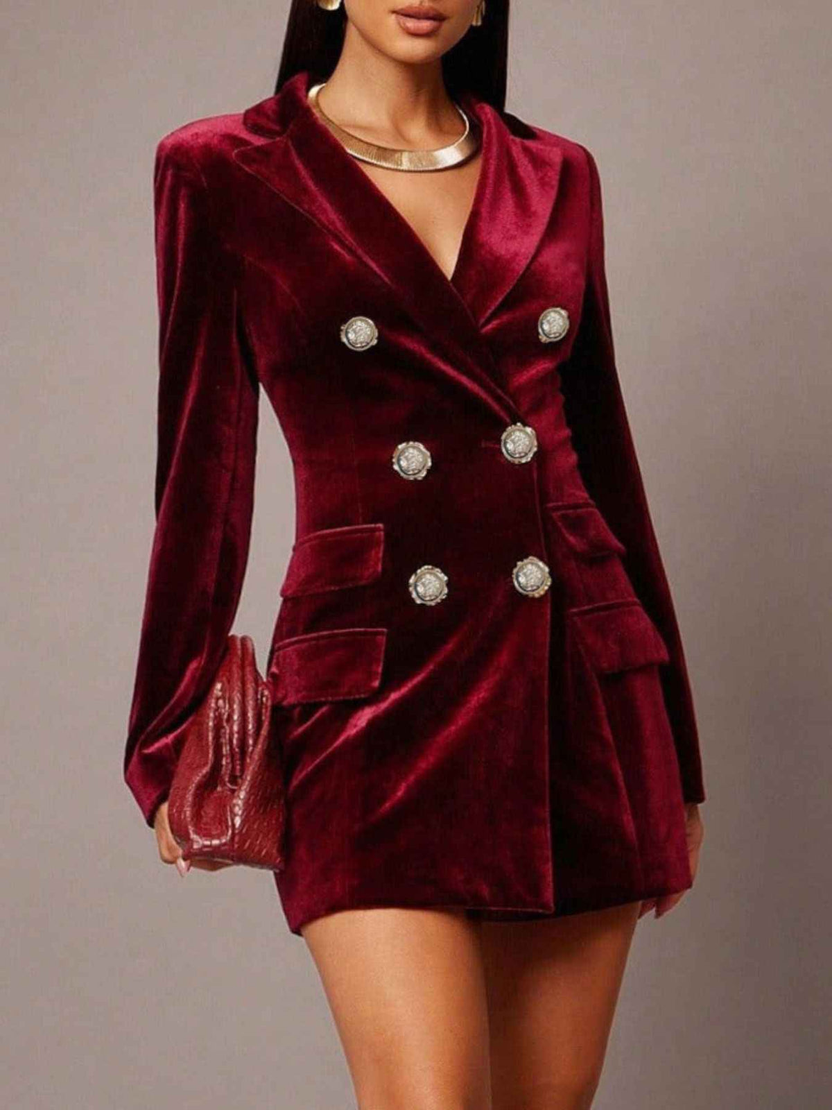 Velvet Double-Breasted Blazer Dress