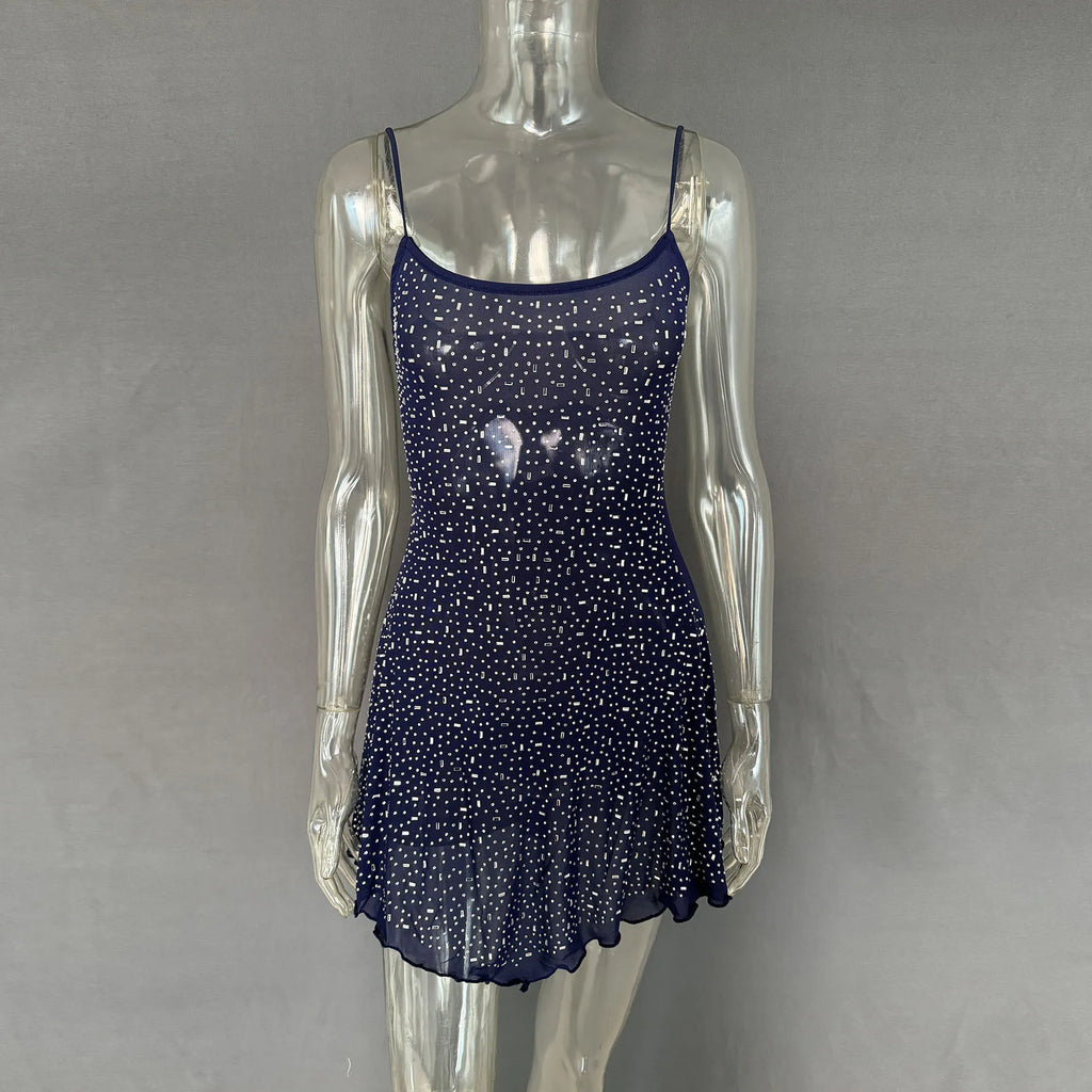 Rhinestone-Detail Mini Cami Dress