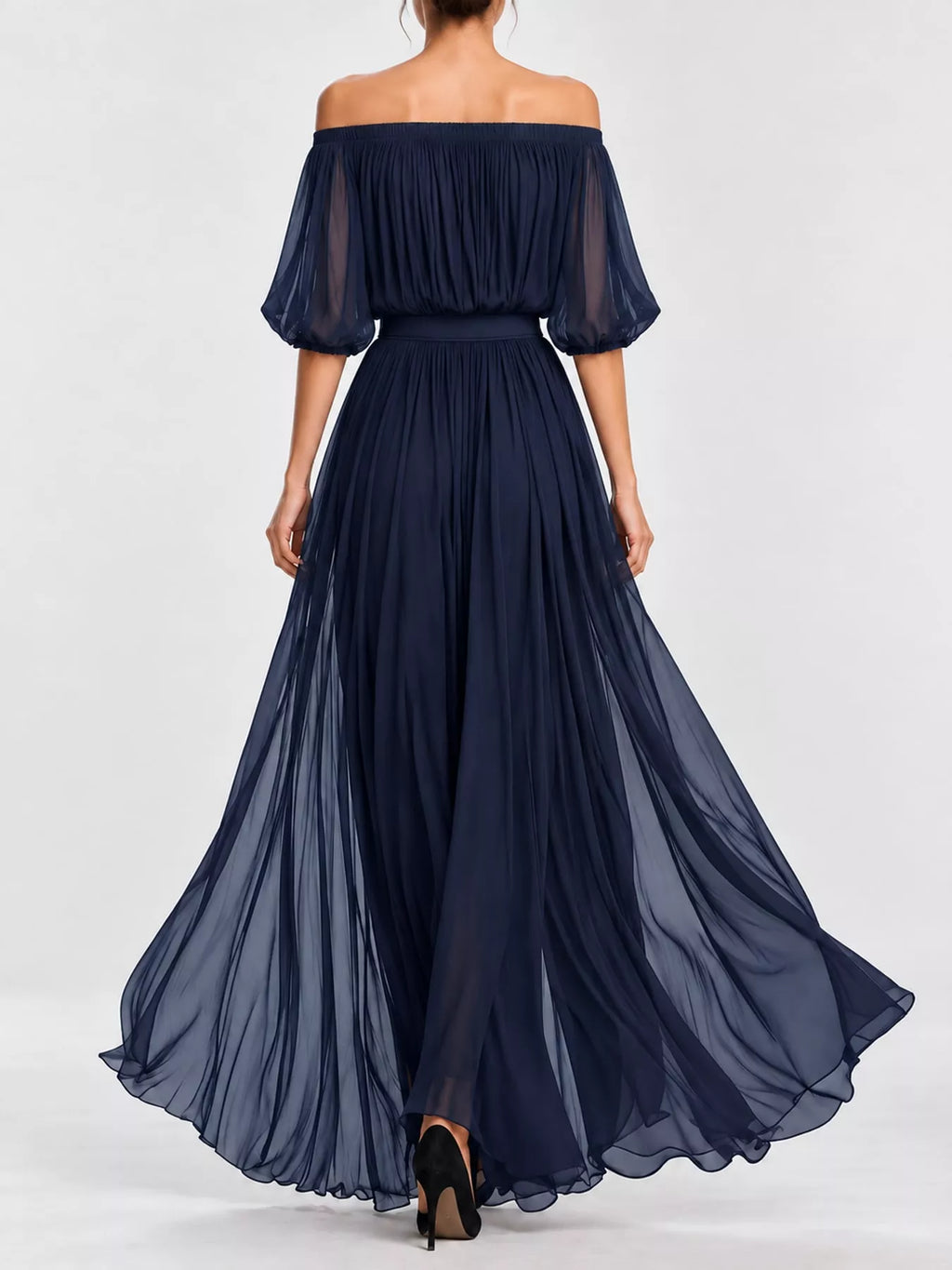 Off-Shoulder Ruched Chiffon Maxi Dress