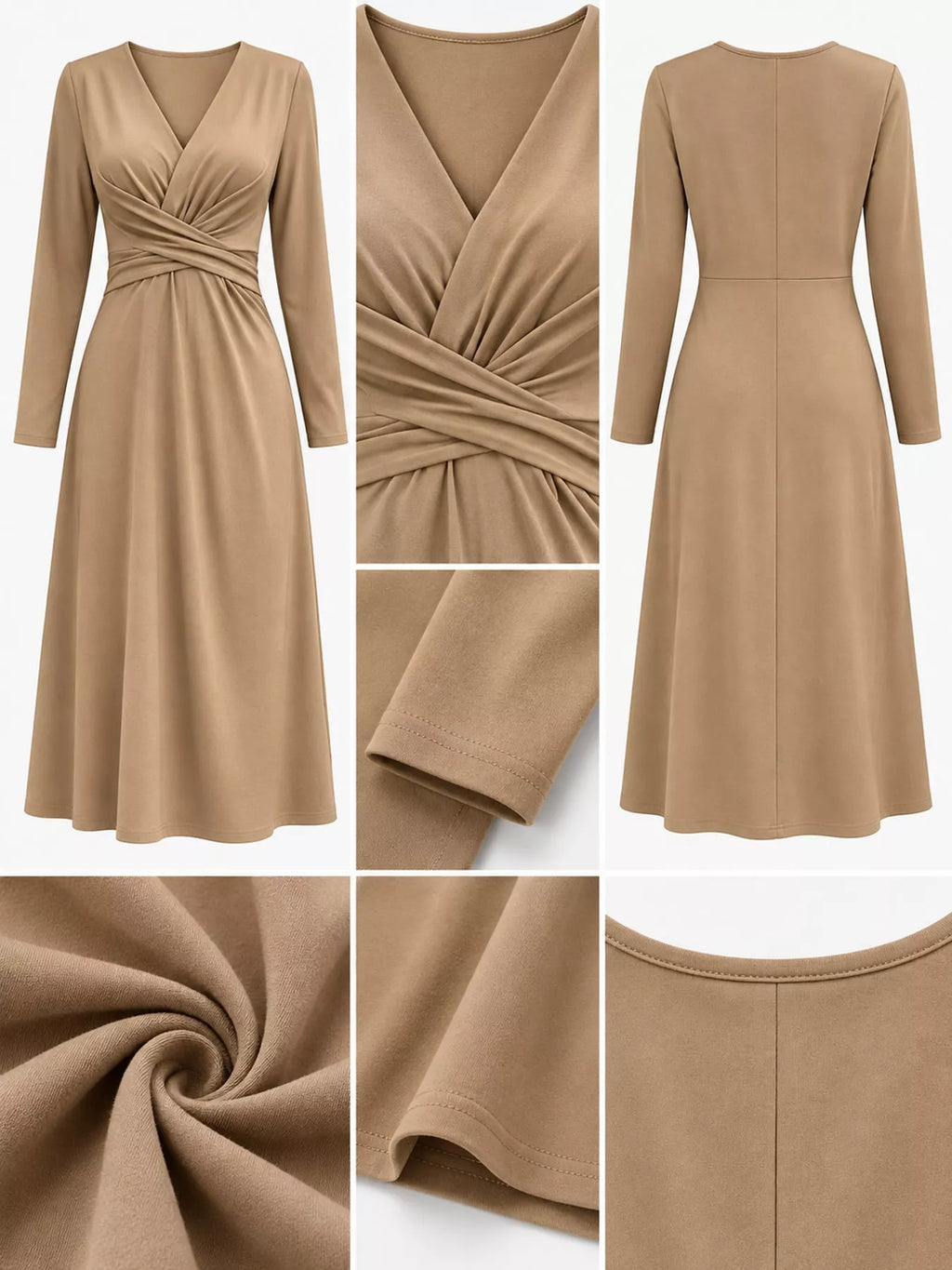 V-Neck Crisscross Ruched Dress, Long-Sleeve & Sleeveless, S–3XL