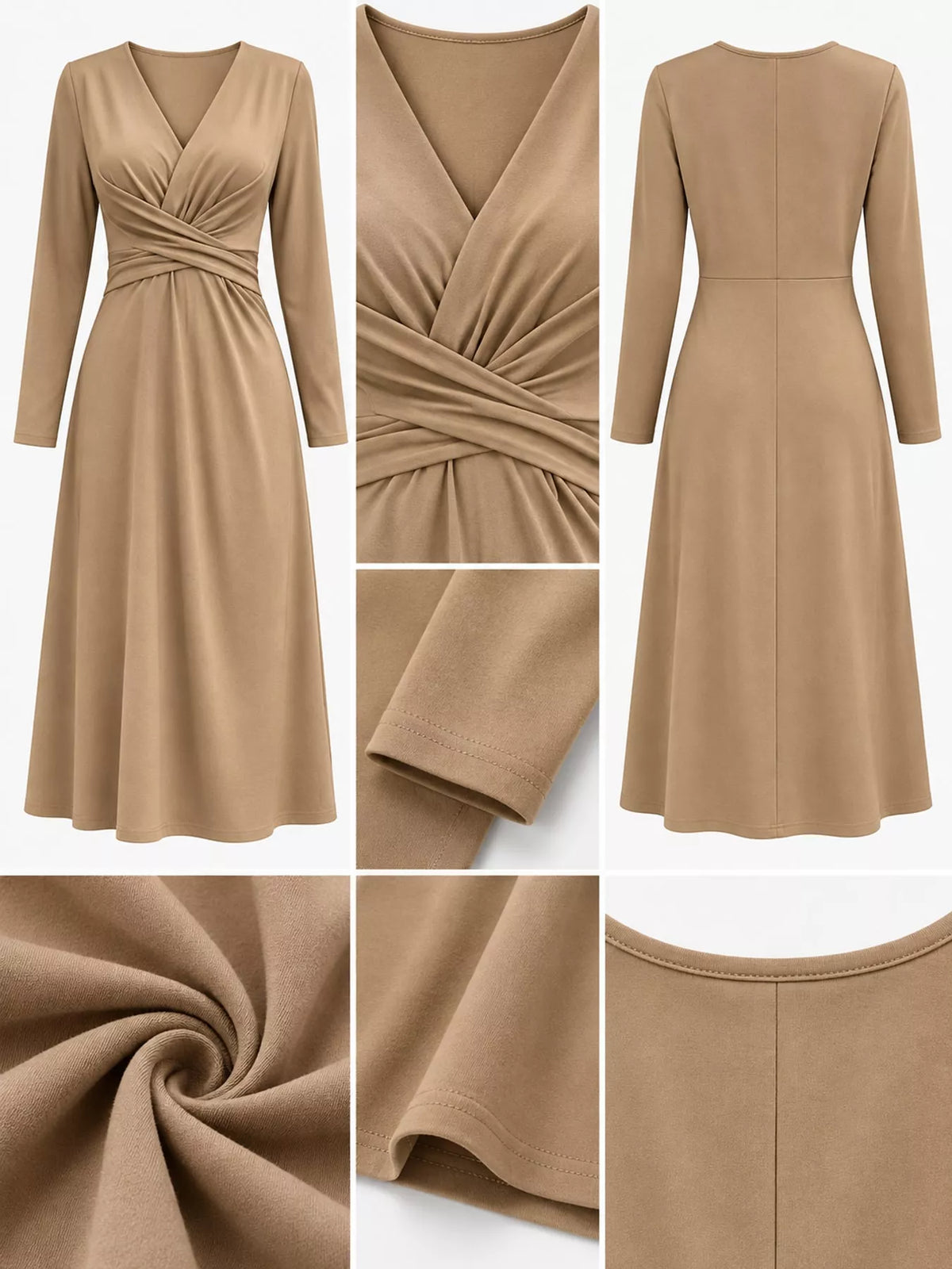 V-Neck Crisscross Ruched Dress, Long-Sleeve & Sleeveless, S–3XL