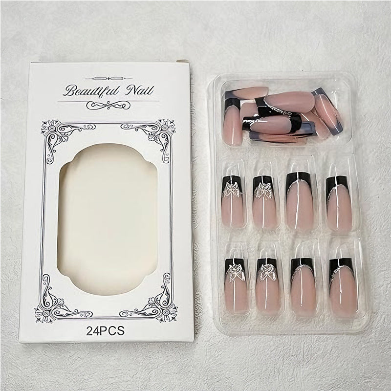 24 PCS Black P Ink Butterfly Nail Art, Long Length Long Water Pipe Fake Nails,Square Head Nail Tips False Nail — Prime Trend Market