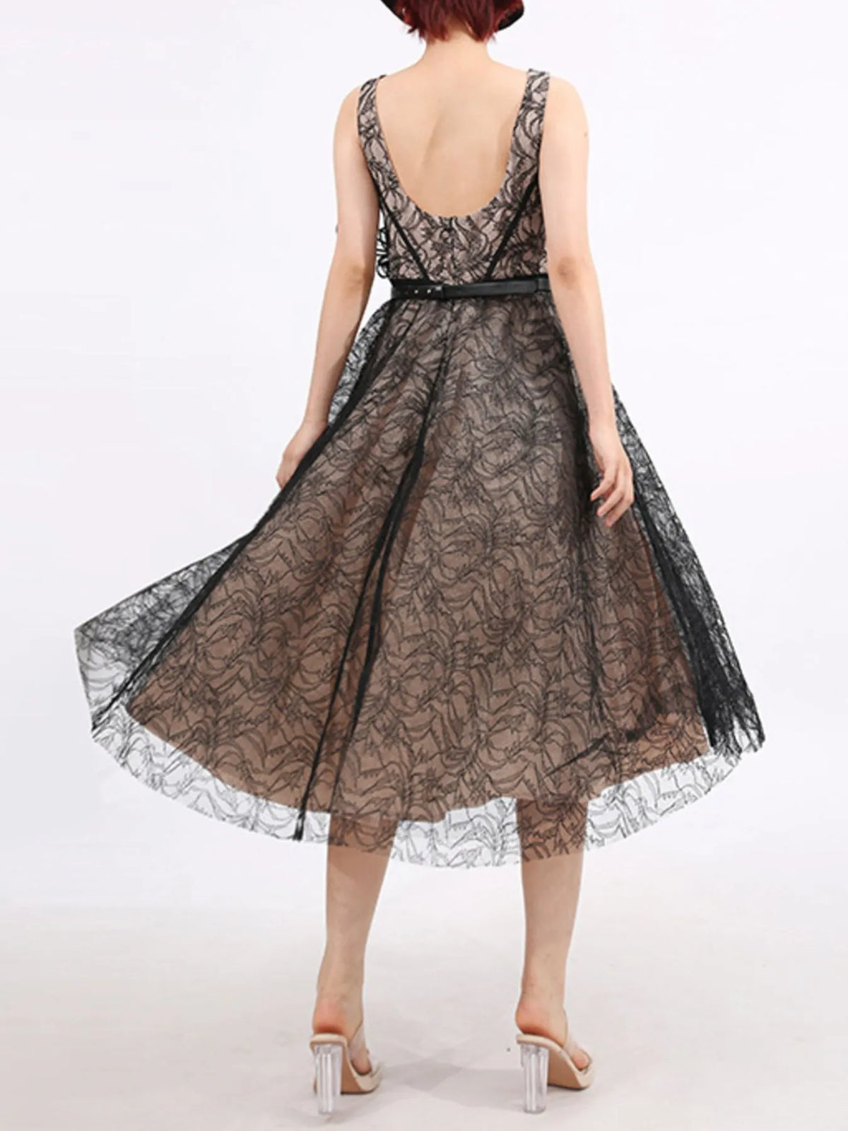 Lace Square-Neck Midi Dress