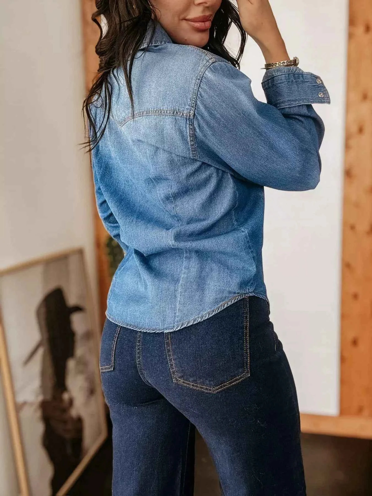 Washed Blue Button-Down Denim Shirt