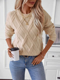 Geometric-Texture Round-Neck Long-Sleeve Sweater
