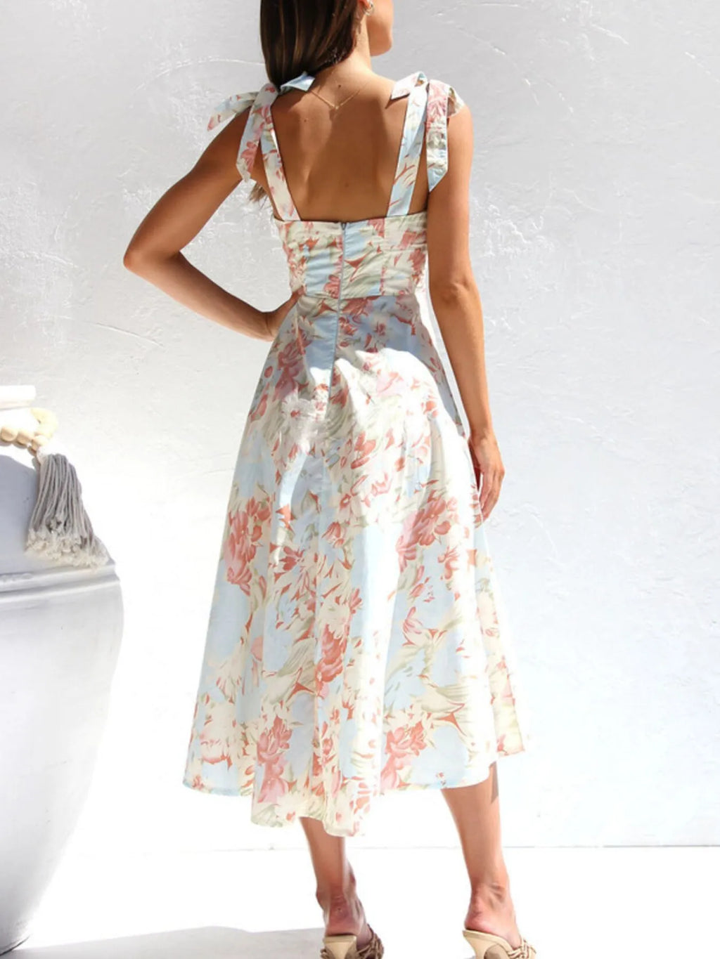 Floral Tie-Shoulder Sweetheart Dress
