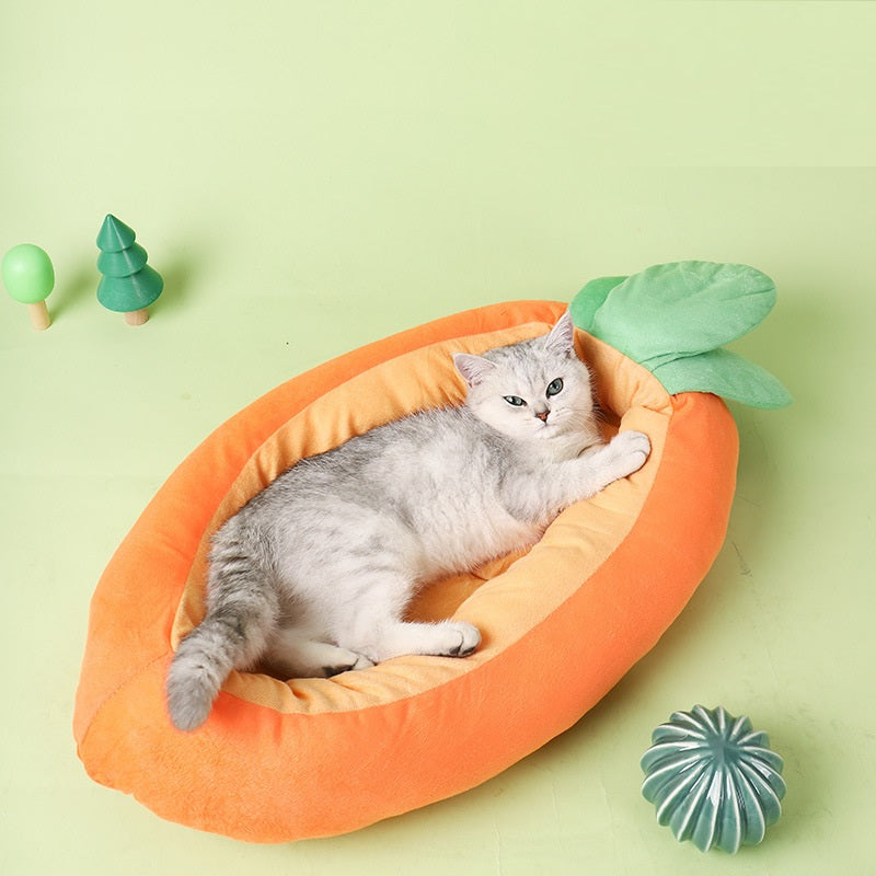 Premium Carrot Cat Pet Bed — Novelty Soft Cloth Kennel, Cozy & Cute, 2 Sizes — Prime Trend Market