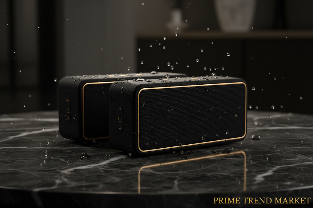 Fabric Waterproof Bluetooth Speaker — IPX4, TWS Stereo, 12H Battery & 20M Range — Eliza & Tuan