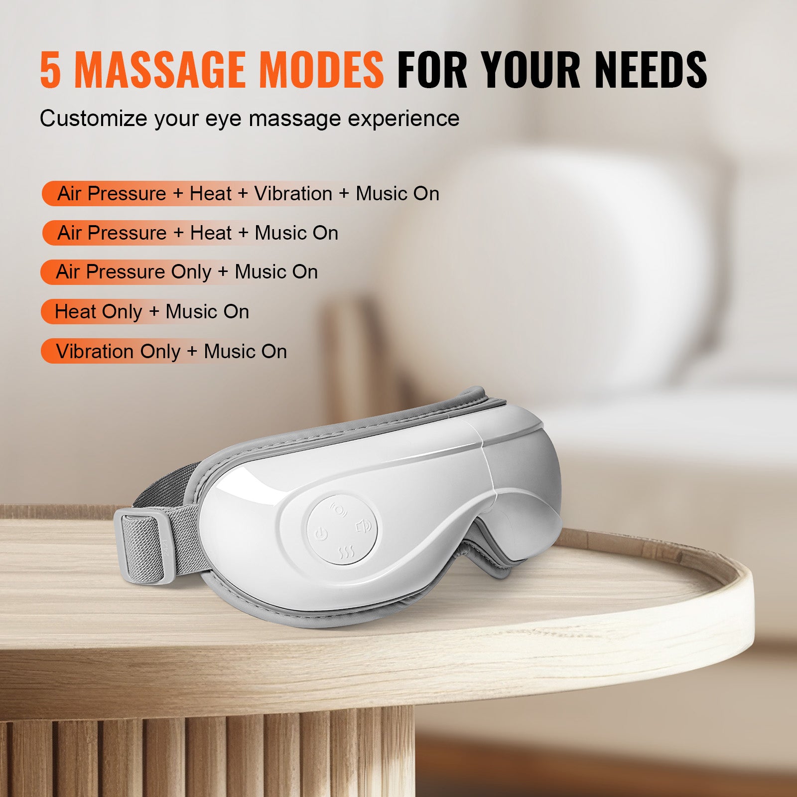 VEVOR Eye Massager with Heat | 5 Modes Bluetooth Music | 180° Foldable Eye Care Device | White — Prime Trend Market