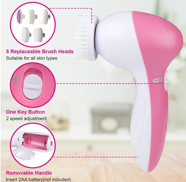 Facial Cleansing Brush with 5 Brush Heads — Waterproof Spin Brush for Deep Pore Cleansing — Prime Trend Market