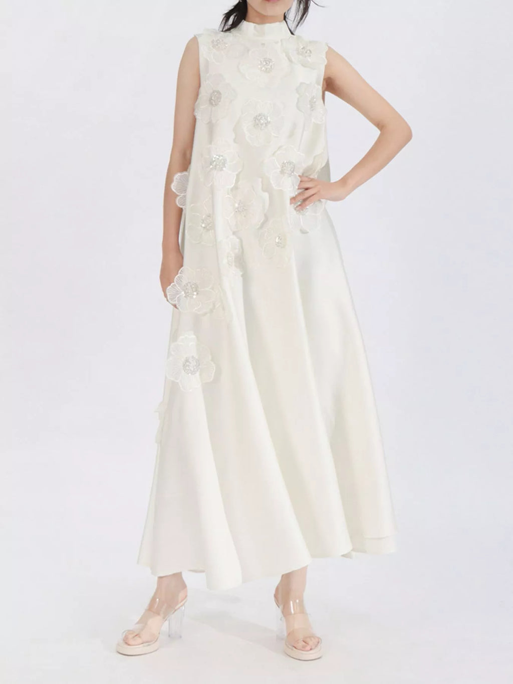 Floral-Embellished Sleeveless Maxi Dress