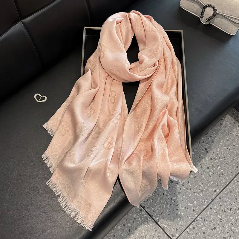 Long Patterned Raw-Hem Scarf