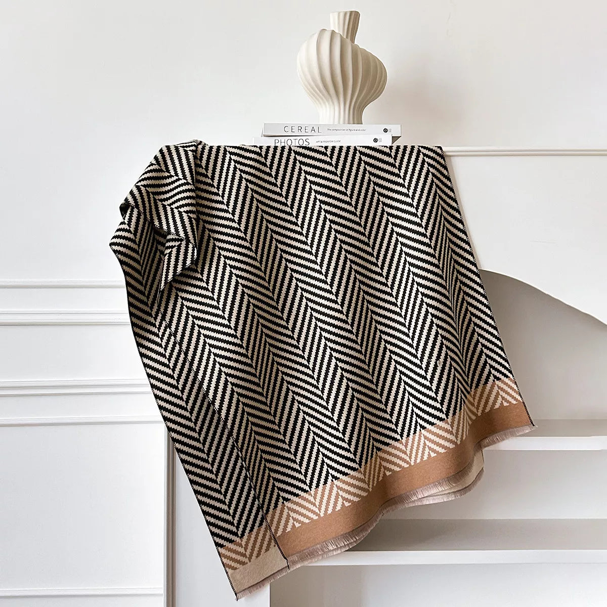 Cotton Patterned Raw-Hem Scarf