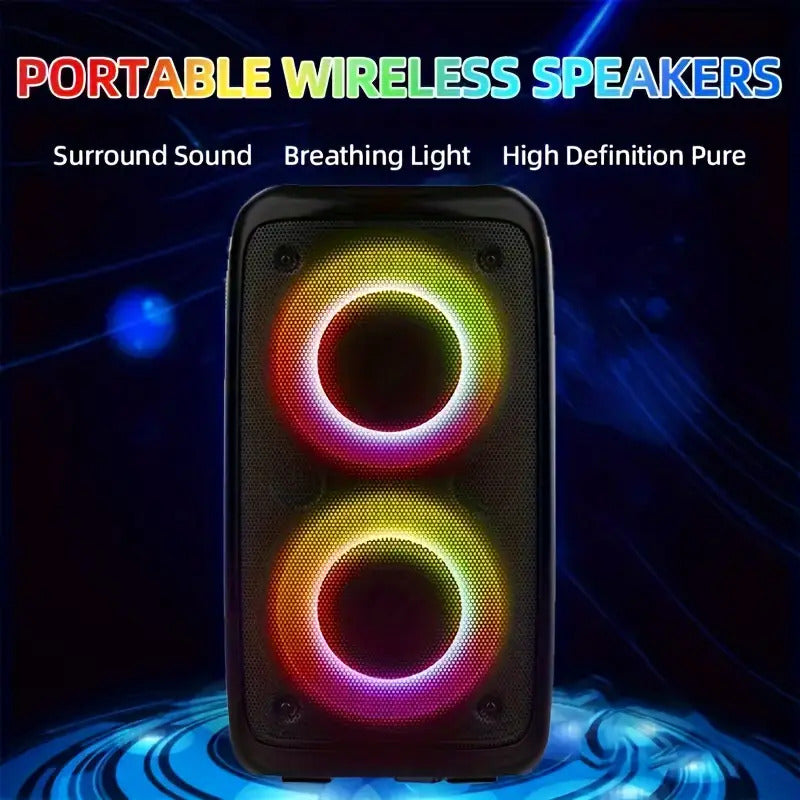 Portable Boombox Wireless Speaker with Disco LED Lights, Subwoofer & Wired Mic — Outdoor Party Speaker — Eliza & Tuan