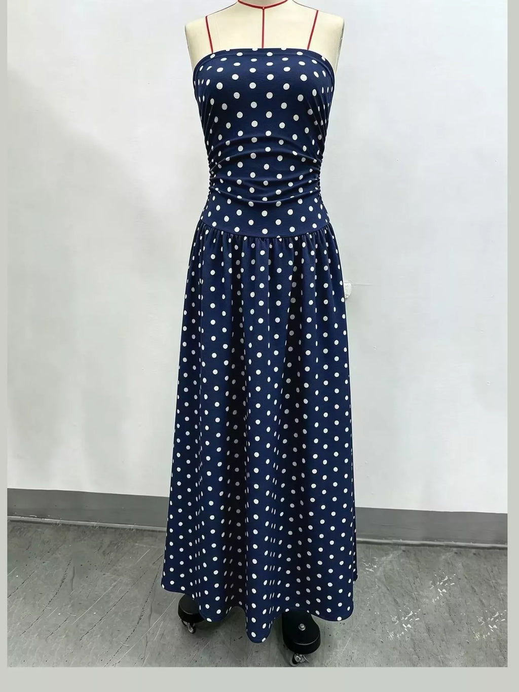 Strapless Polka-Dot Ruched Maxi Dress, S–2XL