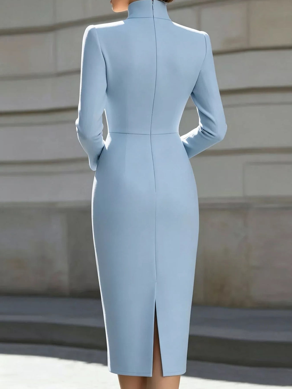Stand-Collar Long-Sleeve Midi Dress | S–3XL