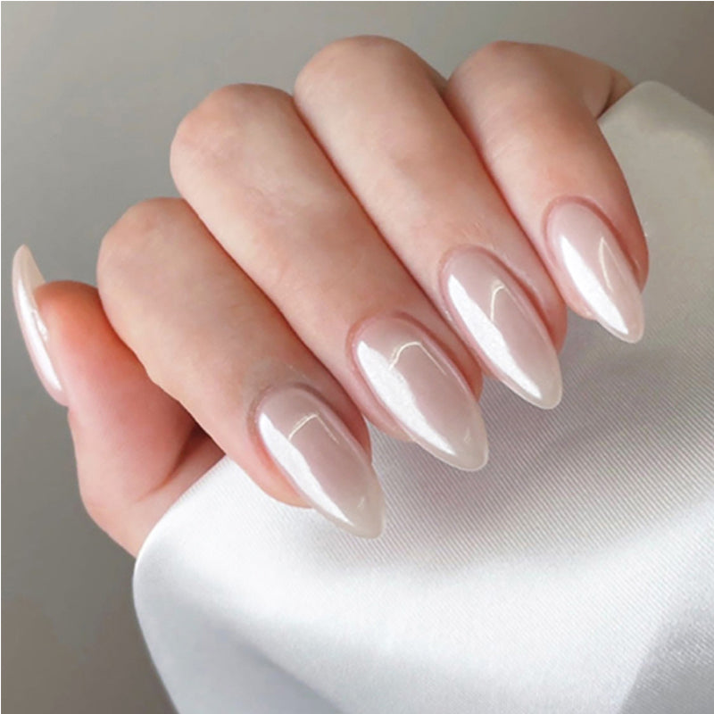 Aurora White Press-On Nails – 24 PCS Long Water Pipe Shape | Pearlescent Bridal Finish — Prime Trend Market